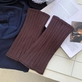 Dark coffee ribbed knit leg warmers with minimalist vertical texture for winter - Coffee