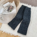 Thick dark grey knitted leg warmers with plush texture and elastic cuffs for winter - One Size / Dark Gray