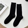 Classic black ribbed cotton crew socks for women in a minimalist vertical stripe design - One Size / Black