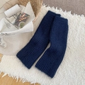 Dark blue chunky knit leg warmers in a soft ribbed design for winter warmth - One Size / Dark Blue