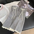 Scaldamuscoli grigi in maglia con fiocco bianco e orlo a volant stile JK - Taglia unica / Grigio chiaro