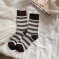 Mid-calf striped wool socks in vintage brown and grey tones for autumn winter - One Size / Dark Coffee