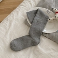 Japanese style heather grey ribbed knit high socks for women in cozy home setting - One Size / Light Gray
