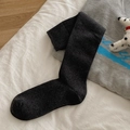 Vertical ribbed charcoal black knee high socks in thick knit cotton for autumn - One Size / Dark Gray