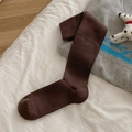 Vertical striped knee-high socks in dark chocolate brown with a soft knit texture - One Size / Coffee