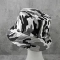 Classic grey and white camo polyester bucket hat shown on a display mannequin head - 58cm One Size / Urban Camouflage