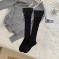 Calcetines negros estilo ballet con ribete de encaje y diseño de punto acanalado - Talla única / Negro
