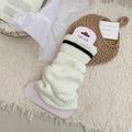Creamy white ribbed knit leg warmer with black stripe detail for women's winter style - White