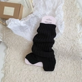 Black ribbed knit leg warmers with split opening and thick thermal texture for winter - One Size / Black