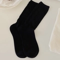 Classic black ribbed cotton crew socks for women in a minimalist Japanese aesthetic - Black