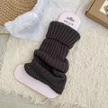 Dark gray ribbed knit leg warmers for women with a cozy flared fold-over cuff design - Coffee