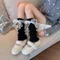 Scaldamuscoli neri a maglia con grandi fiocchi in pizzo bianco in stile Lolita - Taglia unica / Nero