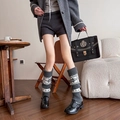 Winter knitted leg warmers with grey and white snowflake patterns in Japanese JK style - One Size / Dark Gray