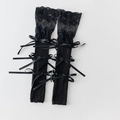 Jambières noires en tricot avec bordure en dentelle et nœuds de ruban style Lolita - Tout Noir