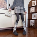 Winter knitted leg warmers with snowflake pattern for women paired with a pleated skirt - One Size / Light Gray