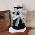 Schwarze Strickstulpen im Lolita-Stil mit weißen Spitzenschleifen für Damen im Winter - Einheitsgröße / Schwarz