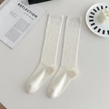 Off-white Japanese JK style knee-high socks with vertical ribbed knit texture - One Size / White