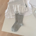 Calze al polpaccio in maglia grigia con bordo in pizzo bianco e fiocchi di nastro - Taglia unica / Grigio