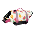 Dog life jacket with tropical fruit pattern featuring adjustable pink straps and safety handle - XS / Fruit Pie Print