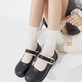 Black Mary Jane shoes with white pearl lace socks in a sweet lolita style set - Beige