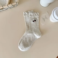 Calze al polpaccio color farina d'avena con ricamo gatto e eleganti bordi a balze - Taglia unica / Beige