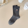 Calze grigie in cotone con ricamo a gatto e bordi eleganti con volant femminili - Taglia unica / grigio scuro