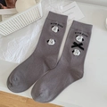 Dunkelgraue Strickfleece-Socken mit süßer Welpenstickerei und schwarzer Bandschleife - Dunkelgraue 3D-Schleife (Schleife)