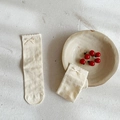 Calcetines de algodón blanco crema con lazo y encaje de volantes de estilo retro - Estilo De Lazo Con Volantes / Blanco Roto Rayas Verticales