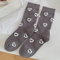 Dunkelgraue Socken mit weißen Plüschherzen und Schleifen-Details aus weichem Strick - Dunkelgraue Beflockte Herzen (Vollherz)