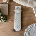 Cremeweiße Socken mit dunkelblauen Punkten und feinem Rüschenrand für Damen - Einheitsgröße / Weiß