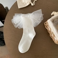 Calze Lolita bianche con volant in pizzo e decorazioni con perle sintetiche - Taglia unica / Bianco