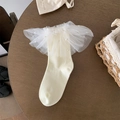 Calze Lolita bianco crema con grandi balze in pizzo e decorazioni con perle - Taglia unica / Beige