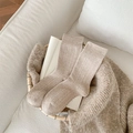 Chaussettes mi-mollet en coton côtelé beige chaud pour femme automne et hiver - Taille unique / Beige