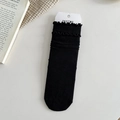 Zwarte sokken met dubbele ruches en ribgebreide textuur in Japanse minimalistische stijl - Eén maat / Zwart