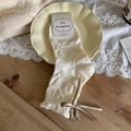 Retro white crew socks with floral texture and a brown satin bow on a ceramic plate - One Size / Ribbon Bow (Milk White)
