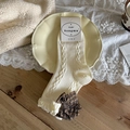 Cream white mid-calf socks with cable knit, lace trim and brown plaid bow accents - One Size / Brown Plaid Bow (Milk White)