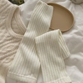 Creamy white ribbed knit leg warmers for women, cozy winter fashion accessory - White
