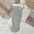 Ribbed grey and white color block crew socks with a soft knit texture and striped pattern - Light Grey White Top