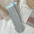 Grey ribbed crew socks with light blue contrast cuff trim in minimalist casual style - Light Grey Blue Top