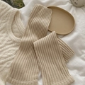 Oatmeal beige ribbed knit leg warmers in a cozy minimalist aesthetic style - Beige