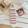 Süße weiße Crew-Socken mit roten Querstreifen und elastischer Rippenstrick-Baumwolle - Weiß mit roten Streifen