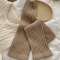 Chic khaki knitted leg warmers in thick ribbed style for cozy autumn and winter fashion - Light Coffee