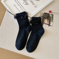 Calze nere stile Lolita con pizzo, fiocchi di nastro e dettagli con volant eleganti - Nastro Sottile Nero