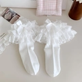 Calcetines blancos Lolita con encaje de múltiples capas y lazo grande de raso - Talla única / Todo Blanco