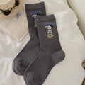 Dark gray mid-calf socks with cute cartoon animal embroidery and blue BARN lettering - Dark Gray Letter Dog Style