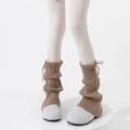 Detail of ribbed knit leg warmers with drawstring ties in camel brown color - One Size / Light Coffee