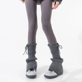 Detail of dark grey ribbed knit leg warmers with adjustable drawstring bow on top - One Size / Dark Gray