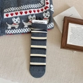 Grey mid-calf crew socks with black white and yellow stripes in vintage academic style - Yellow Gray Stripe