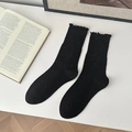 Schwarze Socken mit bunten Punkten und Rüschensaum aus Baumwollmischung für Damen - Schwarz