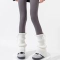 White knitted leg warmers with drawstring ribbons and vertical ribbed texture style - One Size / White